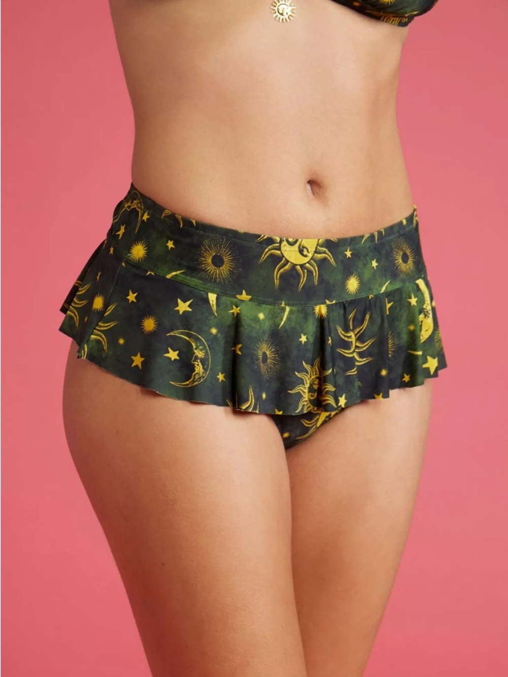 Green & Yellow Celestial Skirted Swim Bottoms Hot Topic